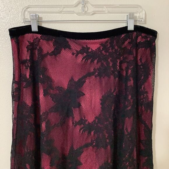 Vintage 90s Whimsigoth Dark Fairy Grunge Gothic Pink Lace Midi Fairy Skirt Sz 12 - Picture 2 of 9